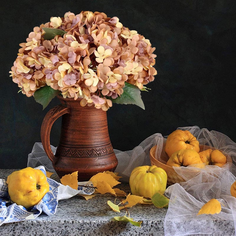 Kimura's Cabin 6Pcs Faux Hydrangea Flowers Vintage Artificial Silk Hydrangeas Flowers with Stems Fake Hydrangea Bouquets for Autumn Farmhouse Home Wedding Table Center Decorationï¼ˆAutumn Yellow - Image 4